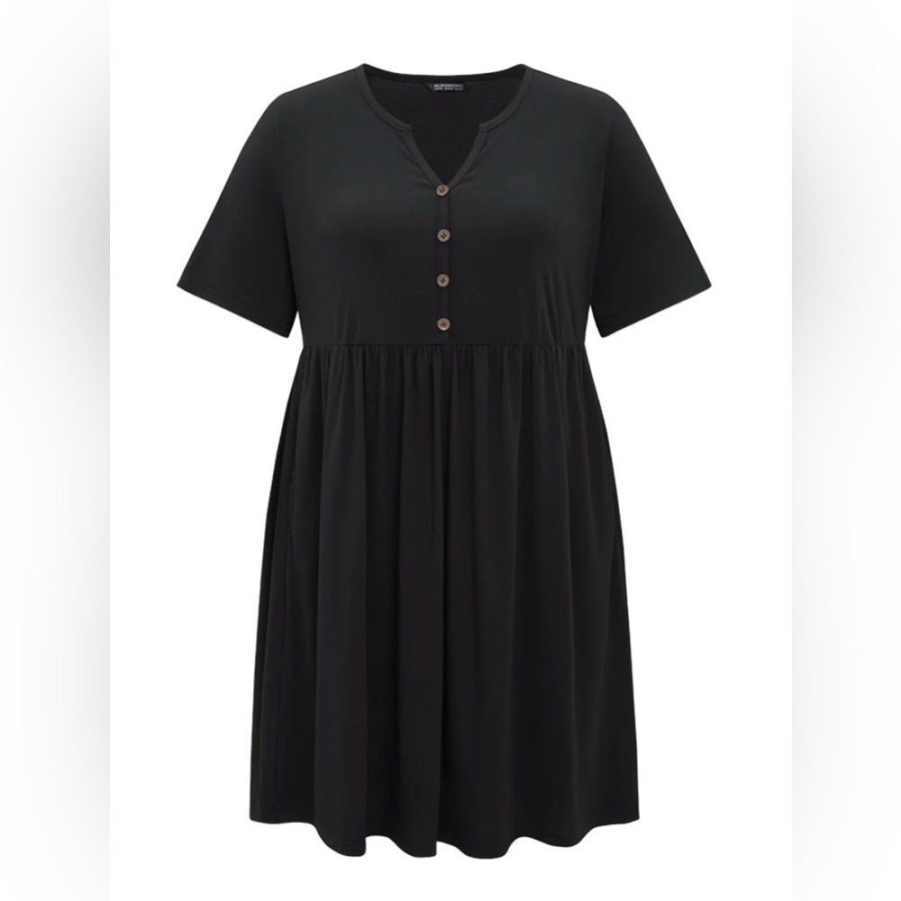 BloomChic Solid Black Notched Pocket Flutter Hem Dress V Neck Size 12